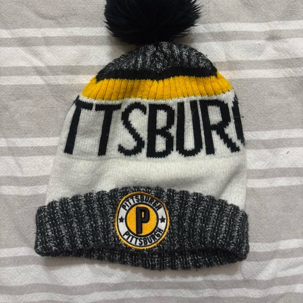 Pittsburgh Pom-Pom Beanie - Yellow, Black, and White